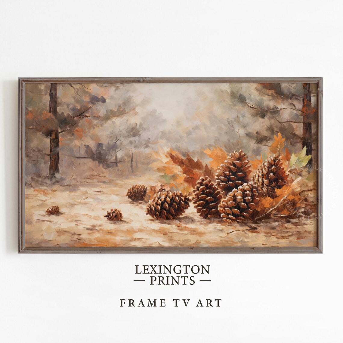 Pinecones and Autumn Leaves on Forest Floor Fall Painting Poster - Image 2