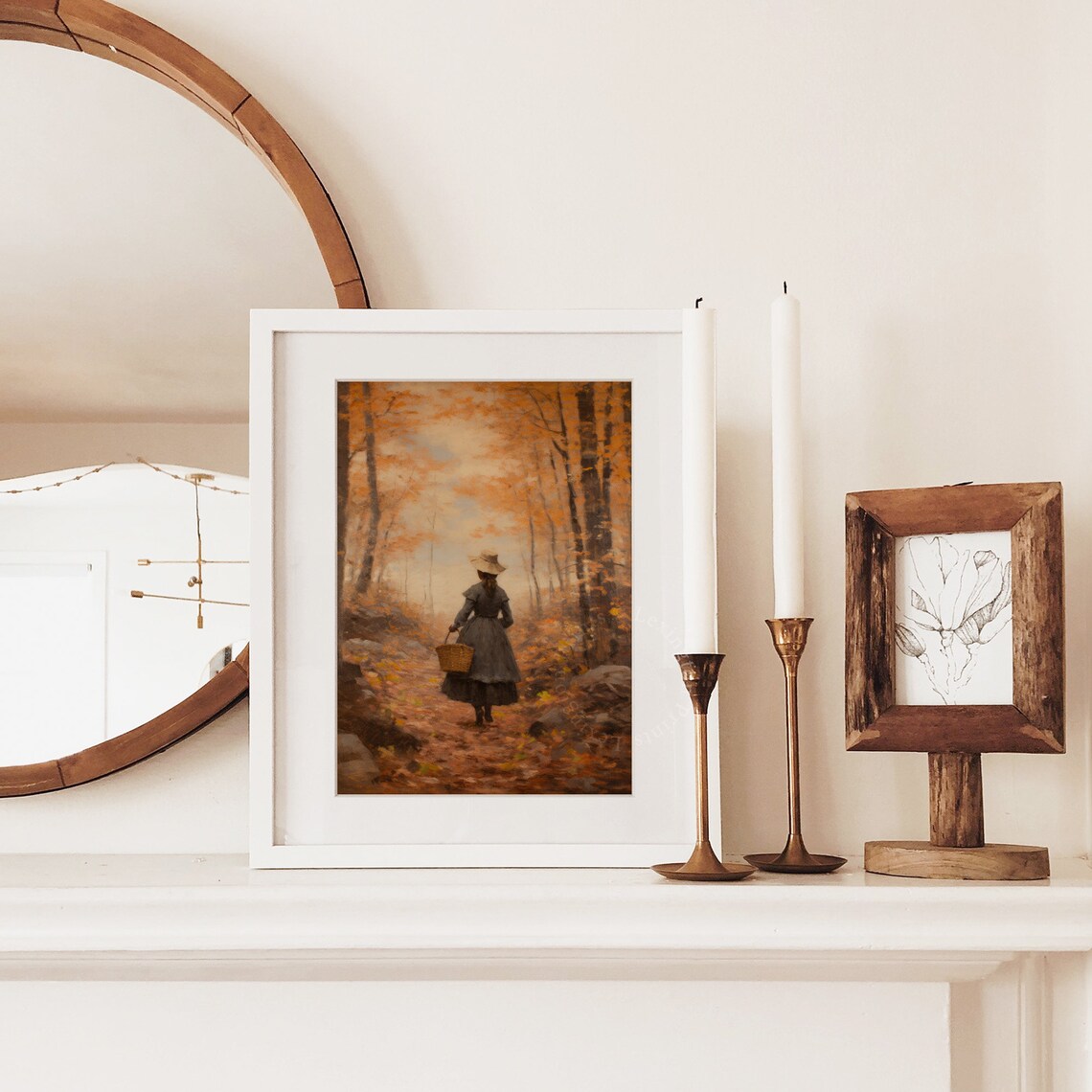 Woman Walking Autumn Forest Path Vintage Fall Oil Painting Poster - Image 6