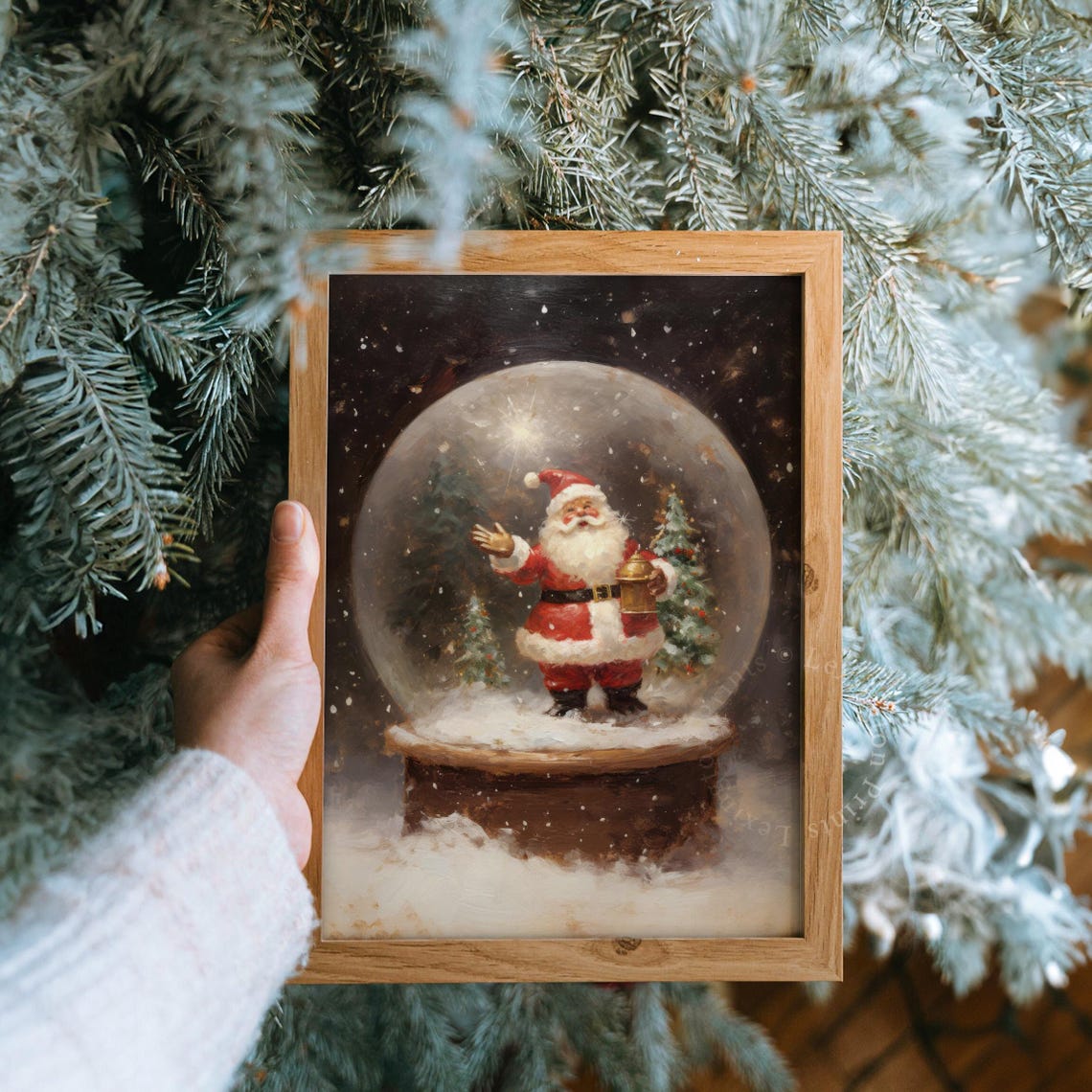 Santa Christmas Wall Art Santa Snowglobe Christmas Oil Painting Christmas Santa Art Cottagecore Vintage Christmas Print Winter Art Cute 295 - Image 8