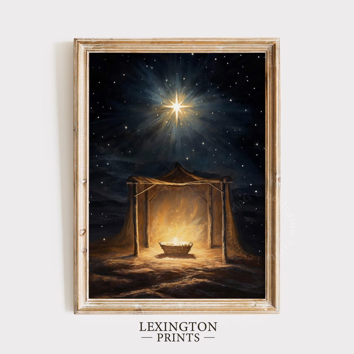 Nativity Scene Glowing Manger Stable Christmas Star Night Oil Poster - Image 4