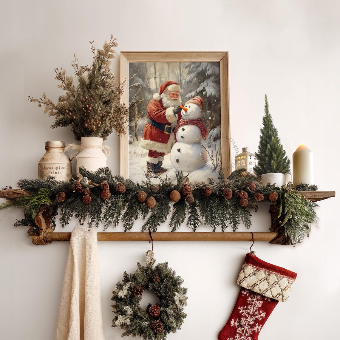 Santa Claus Building Snowman Print Christmas Wall Art Santa Painting Winter Wall Art Snowman Print Holiday Decor Farmhouse 960 - Image 6