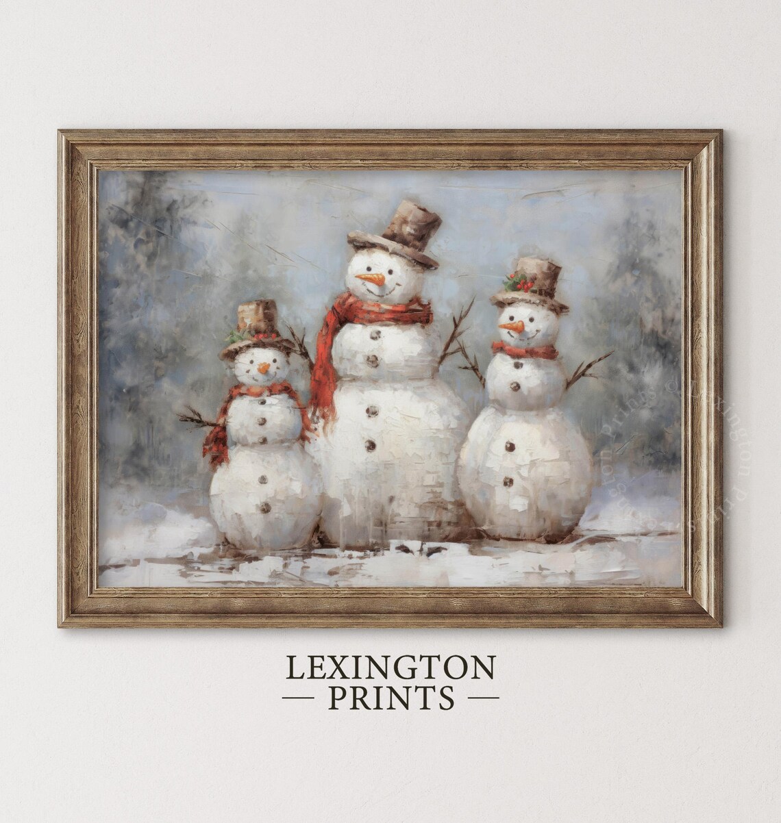 Rustic Snowman Family Winter Vintage Holiday Decor Painting Poster - Image 5