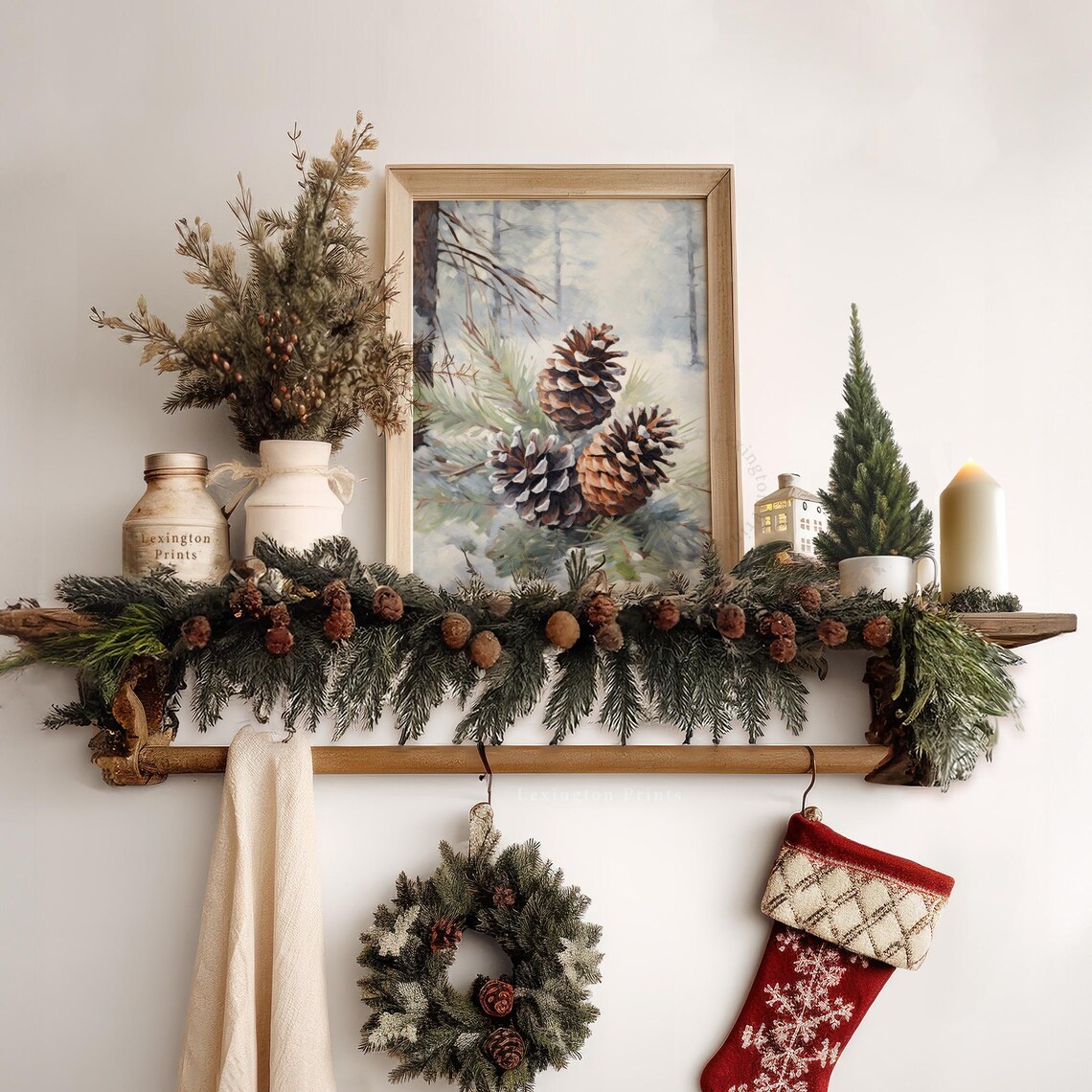 Snow Tipped Pinecones on Frosted Branch Winter Painting Poster - Image 7