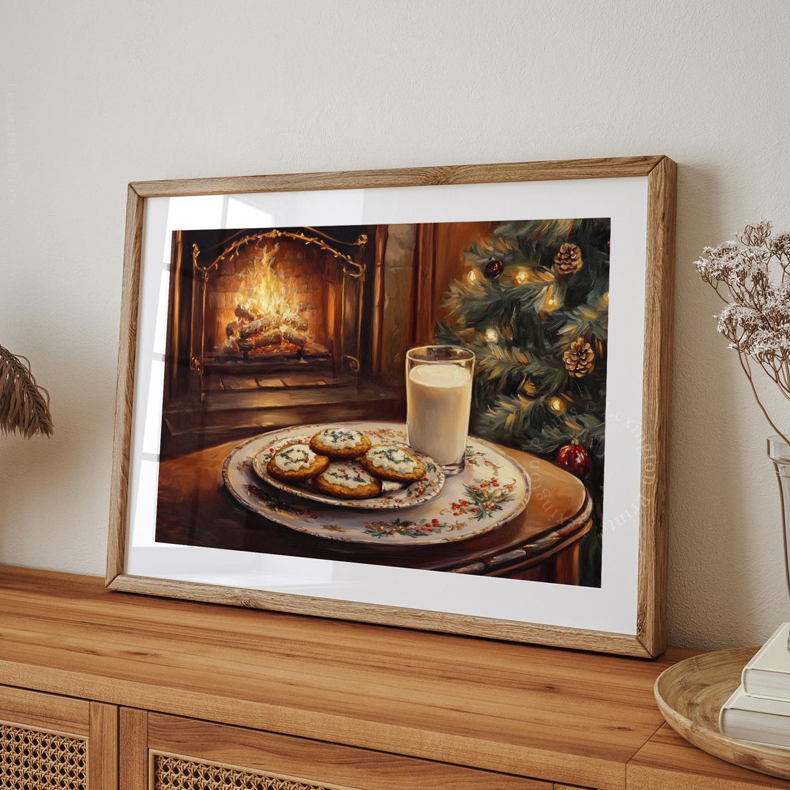 Cookies and Milk by Fireplace Christmas Tree Cozy Holiday Night Poster - Image 8