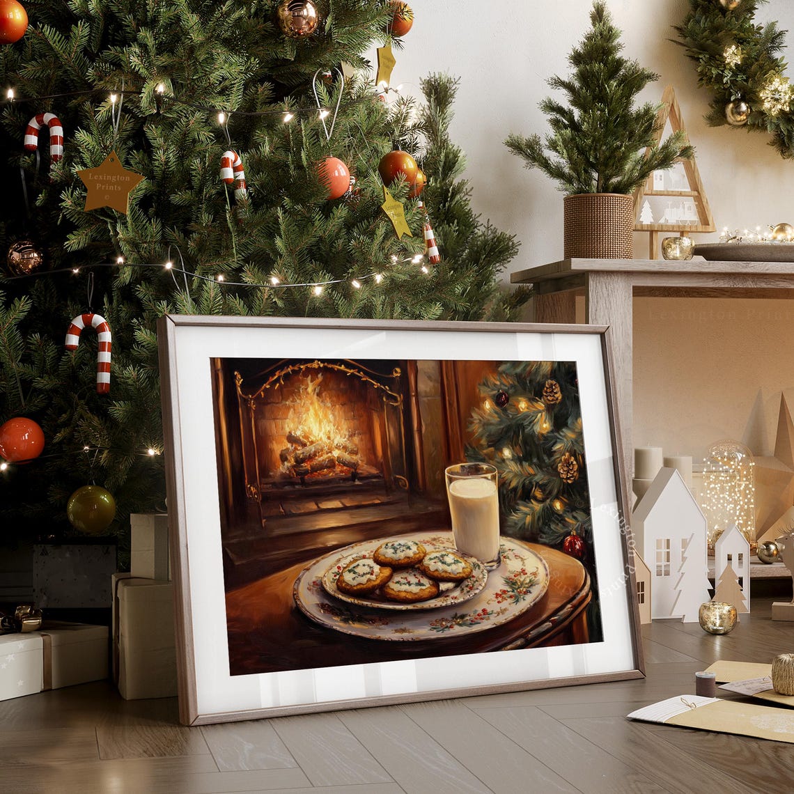 Cookies and Milk by Fireplace Christmas Tree Cozy Holiday Night Poster - Image 3