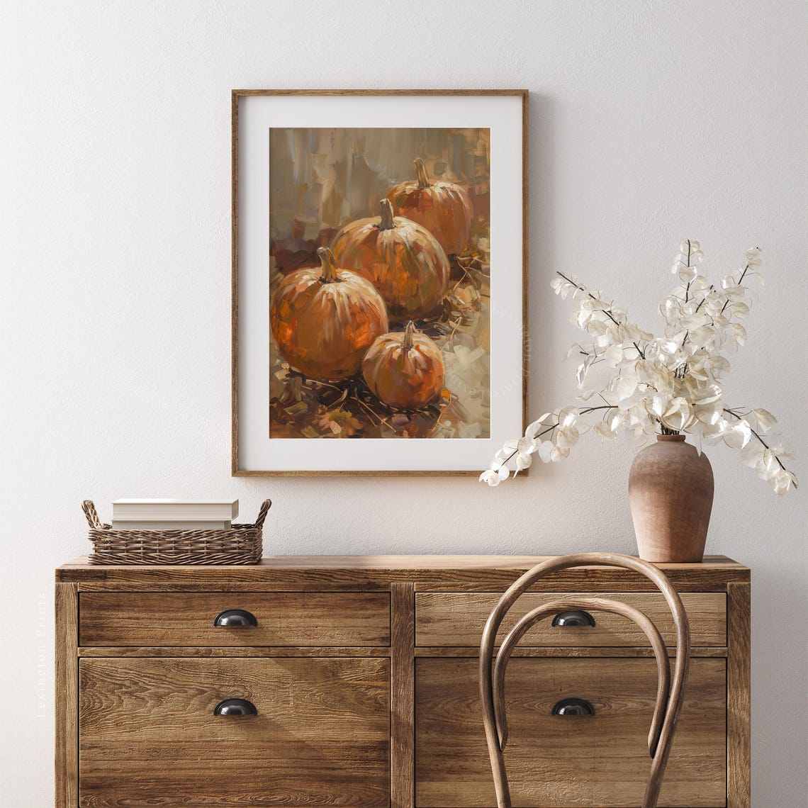 Orange Pumpkins Still Life Rustic Fall Harvest Oil Painting Poster - Image 5
