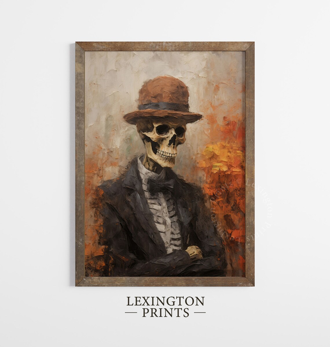 Skeleton in Bowler Hat and Suit Vintage Portrait Halloween Wall Art - Image 7