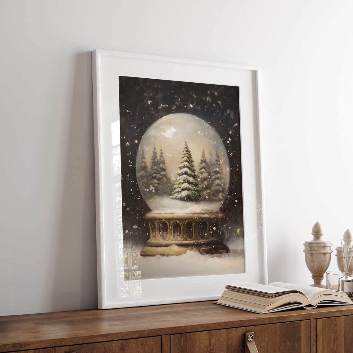 Vintage Snow Globe Christmas Trees Dark Moody Holiday Scene Poster - Image 3