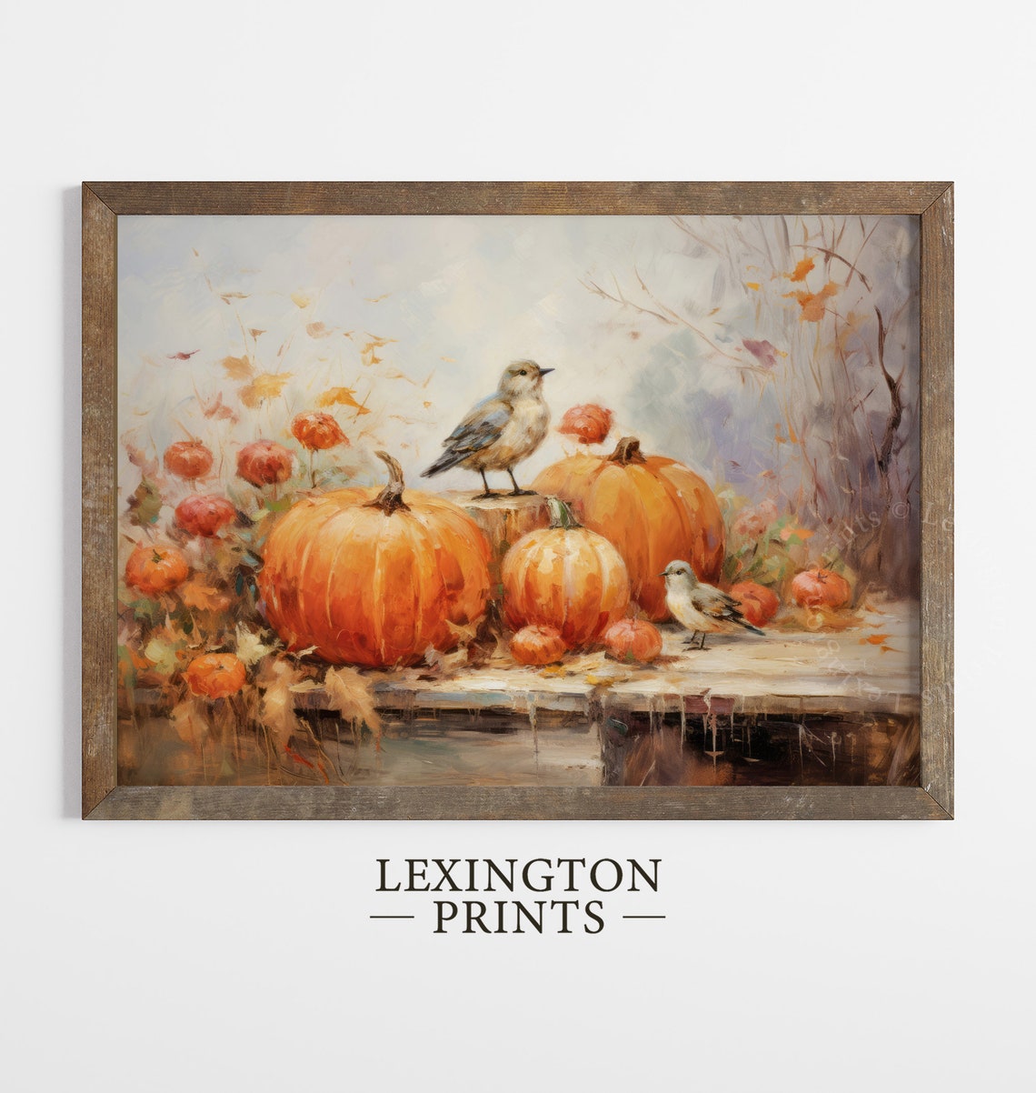 Pumpkins and Songbirds Autumn Still Life Oil Painting Fall Poster - Image 4