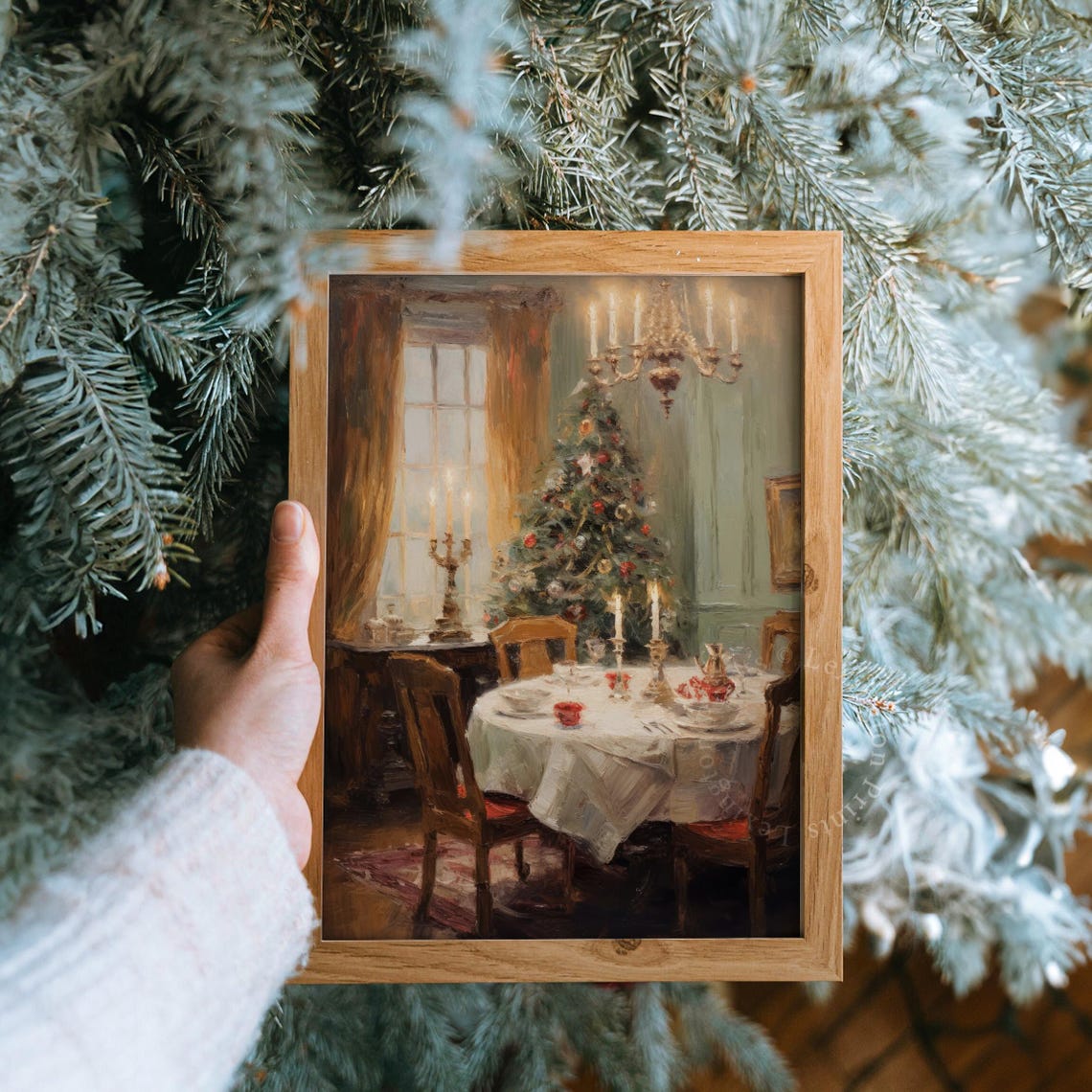 Elegant Christmas Dining Room Set Table Candlelight Holiday Art Poster - Image 8