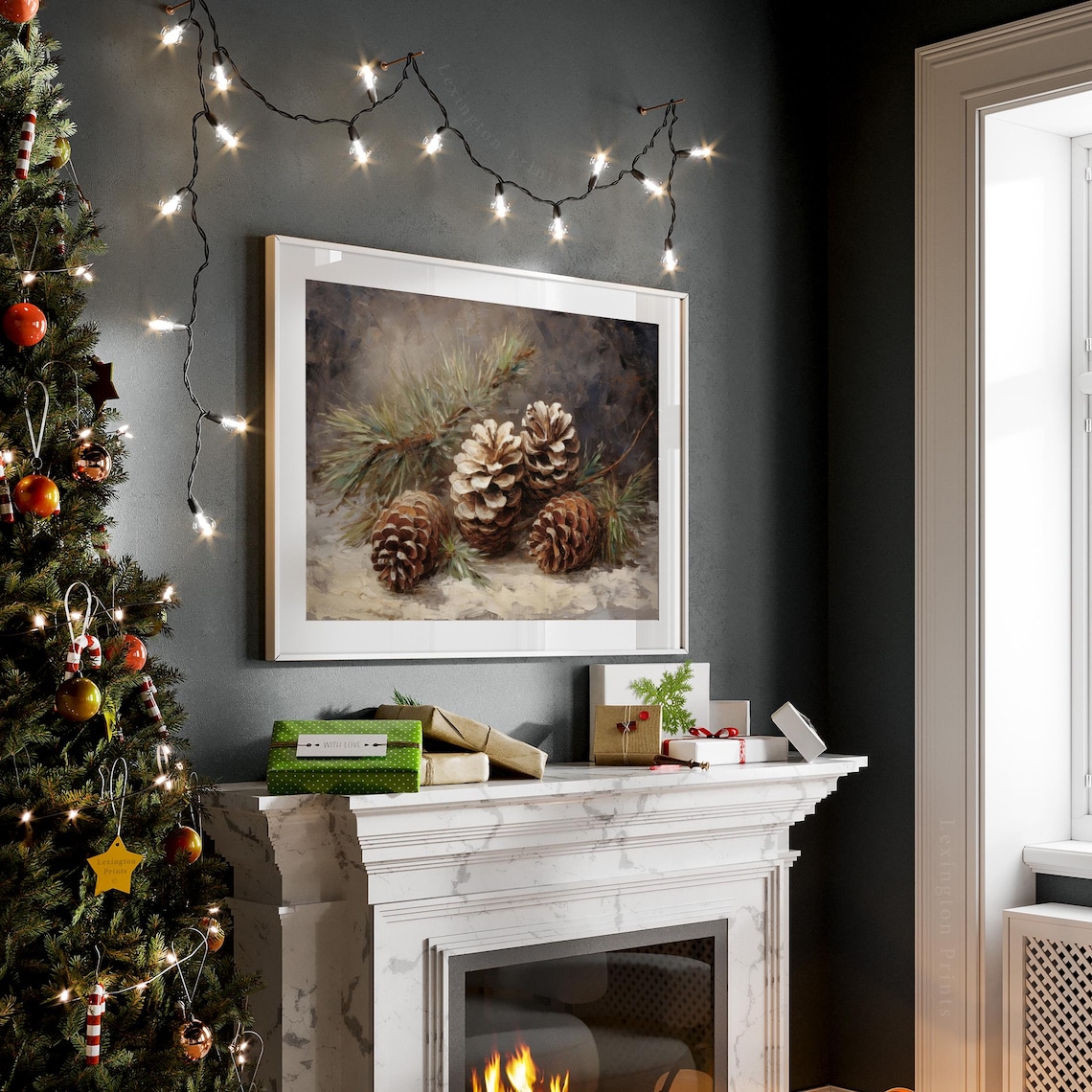 Vintage Christmas Pinecone Still Life Art Print - Image 4