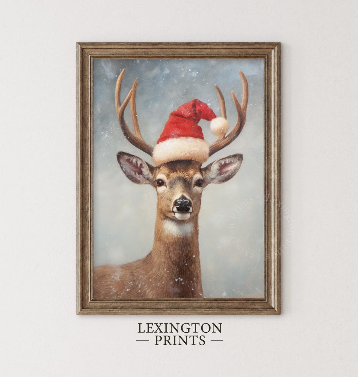 Reindeer Christmas Wall Art Deer Christmas Deer Painting Winter Oil Painting Pet Painting Christmas Santa Hat Christmas Decor Vintage 227 - Image 2