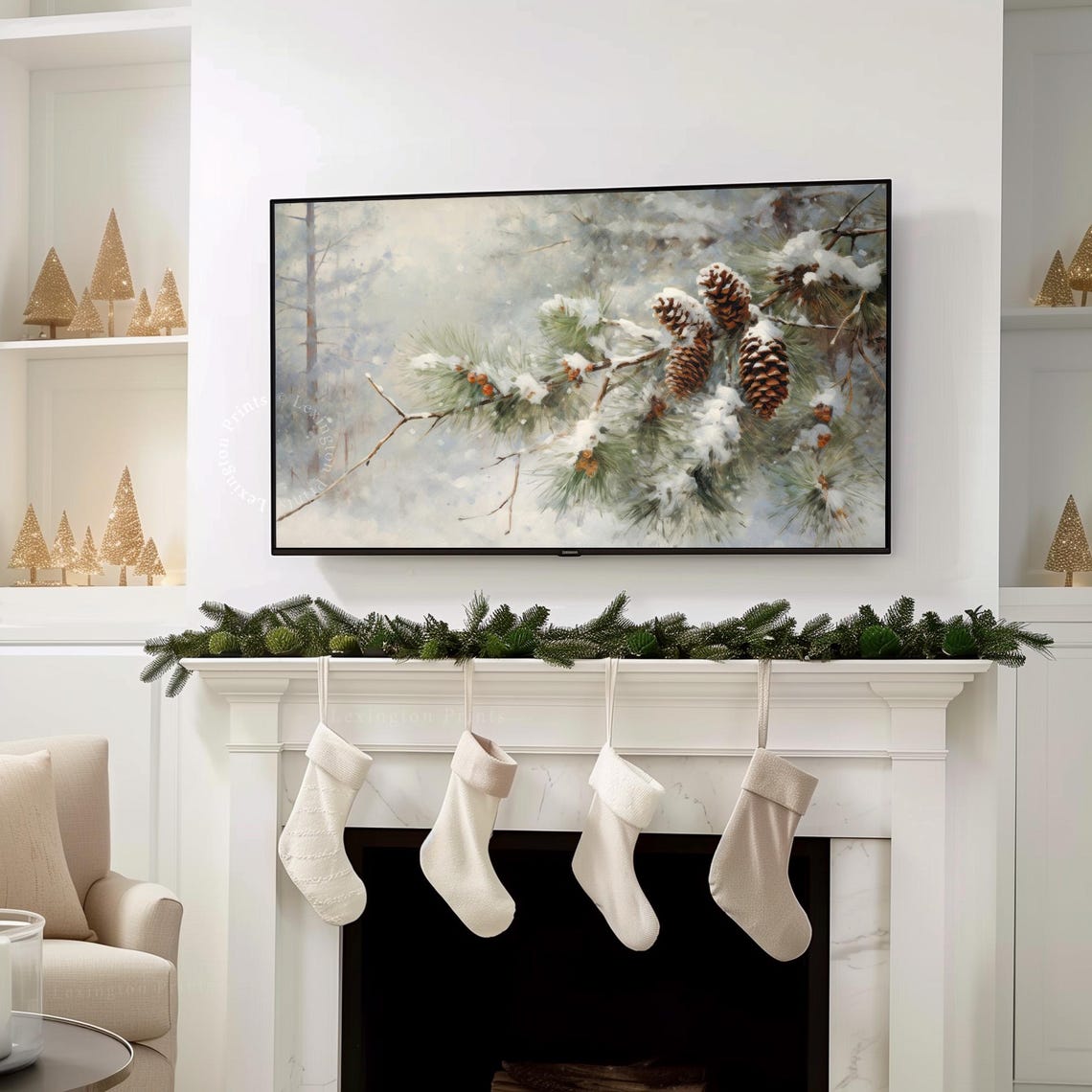 Snowy Pinecones on Frosted Pine Branch Winter Still Life Poster - Image 8