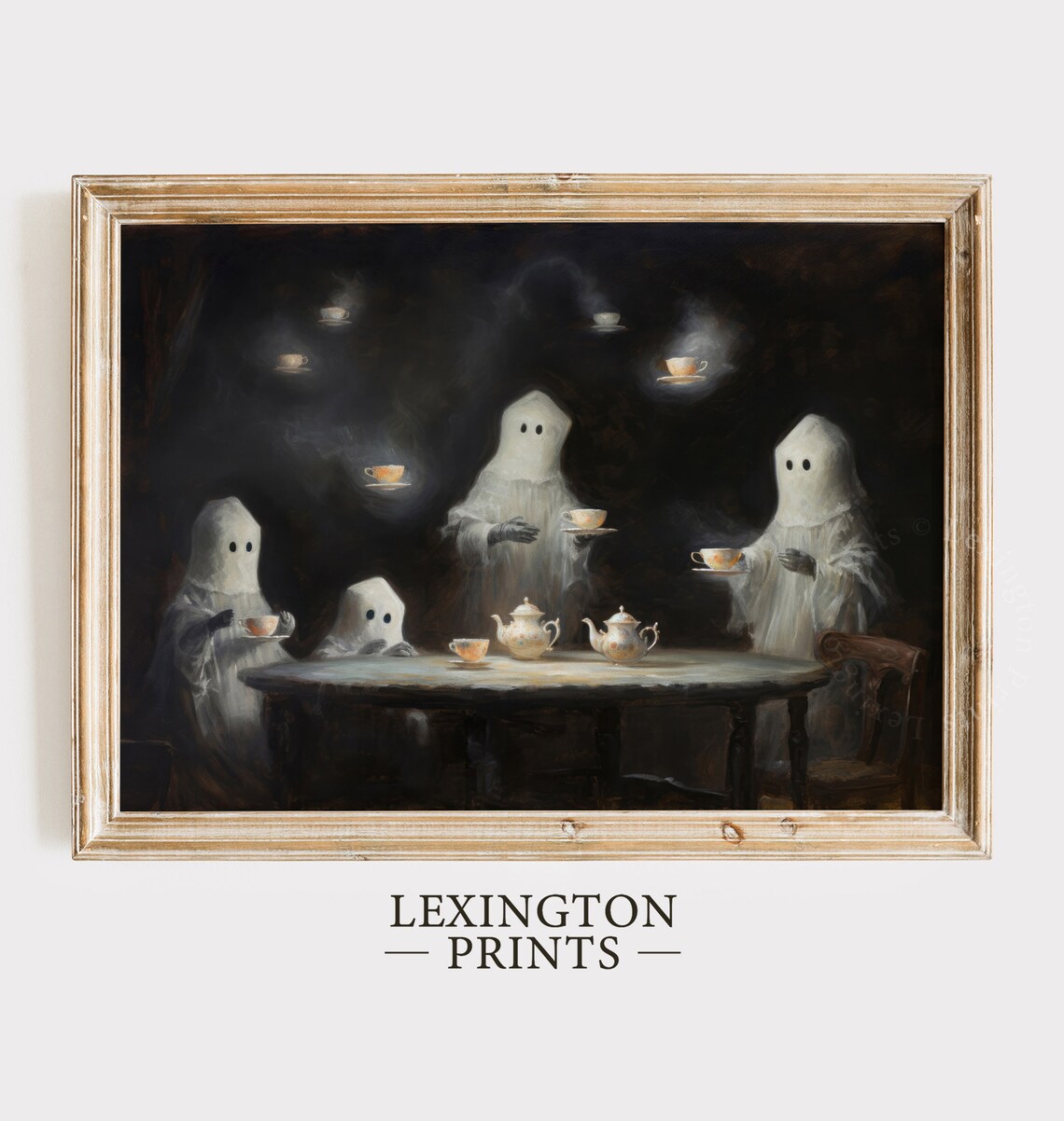 Cute Ghosts Tea Party Spooky Friends Vintage Style Halloween Wall Art