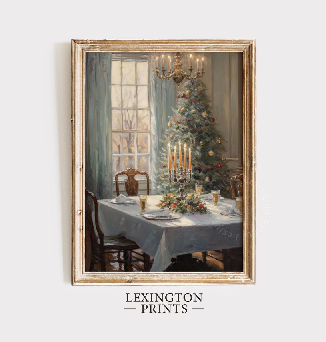 Elegant Candlelit Christmas Dining Table Beside Decorated Tree Poster - Image 5