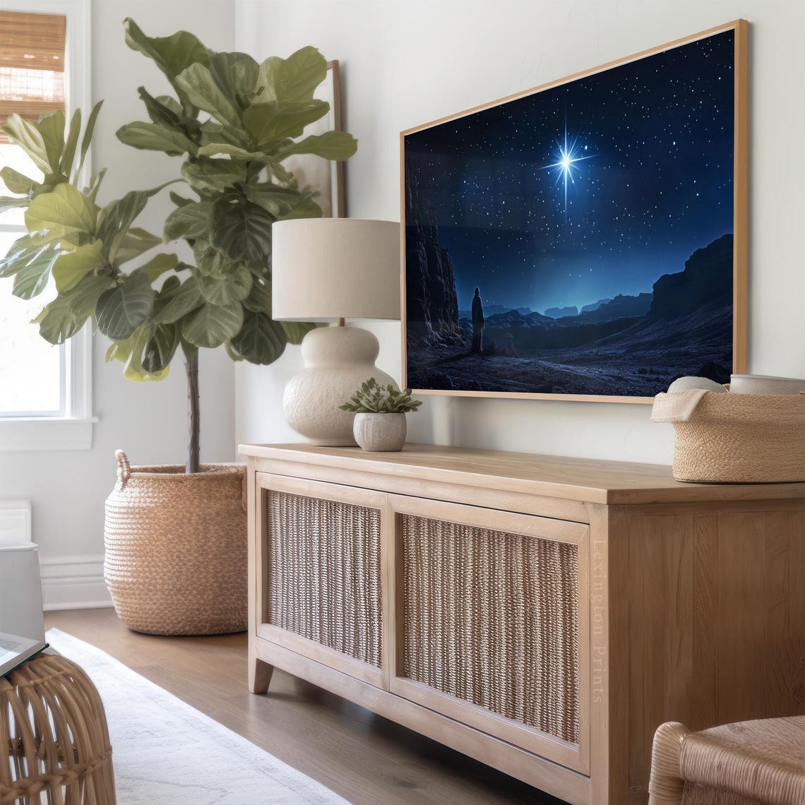 Bright Nativity Star Over a Desert Night Christian Painting Poster - Image 3