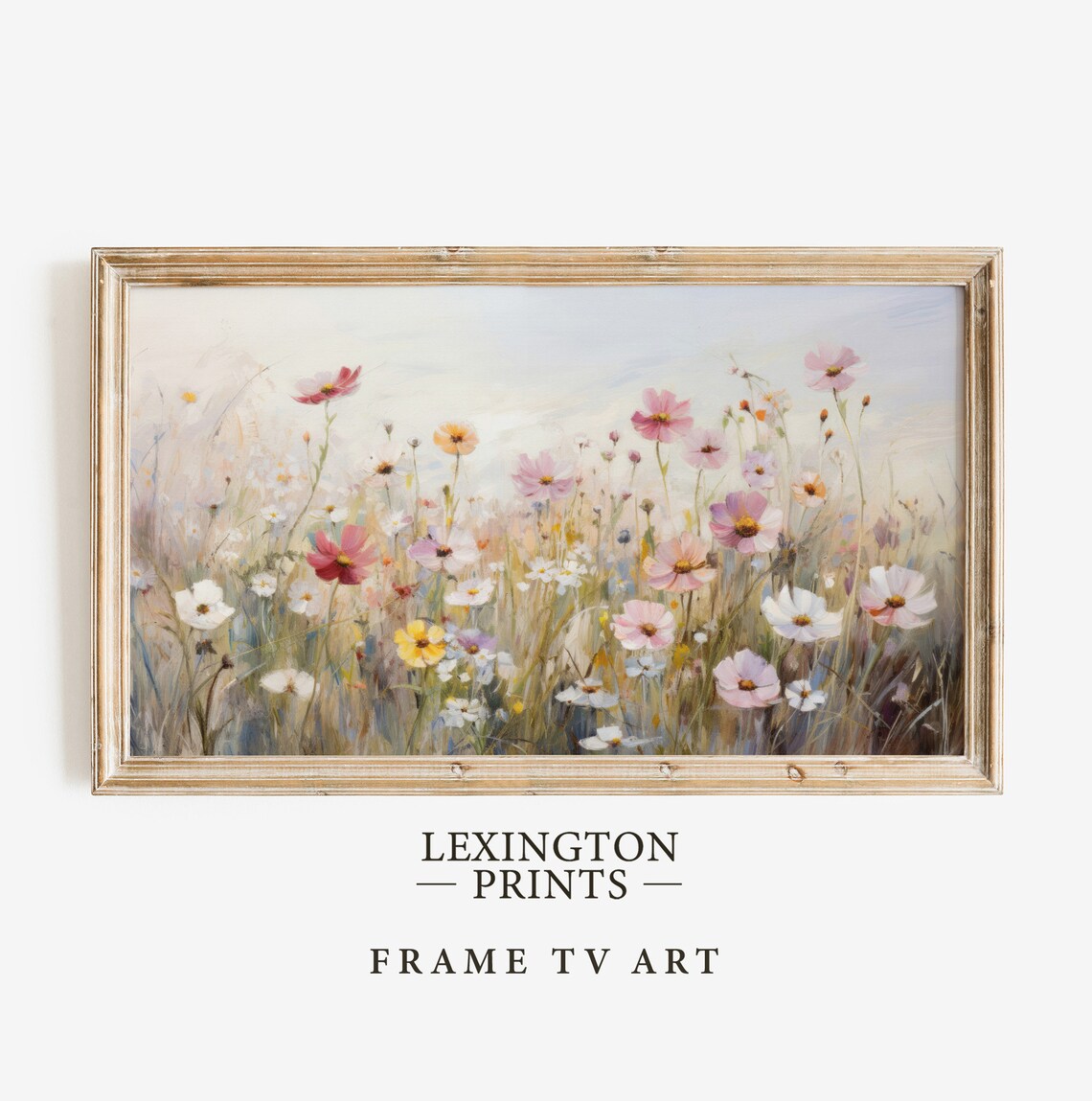 Wildflower Meadow Pink Cosmos Daisies Spring Floral Painting Poster