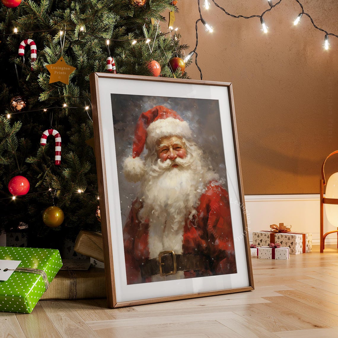 Smiling Santa Claus Portrait in Red Suit Vintage Christmas Art Print - Image 7