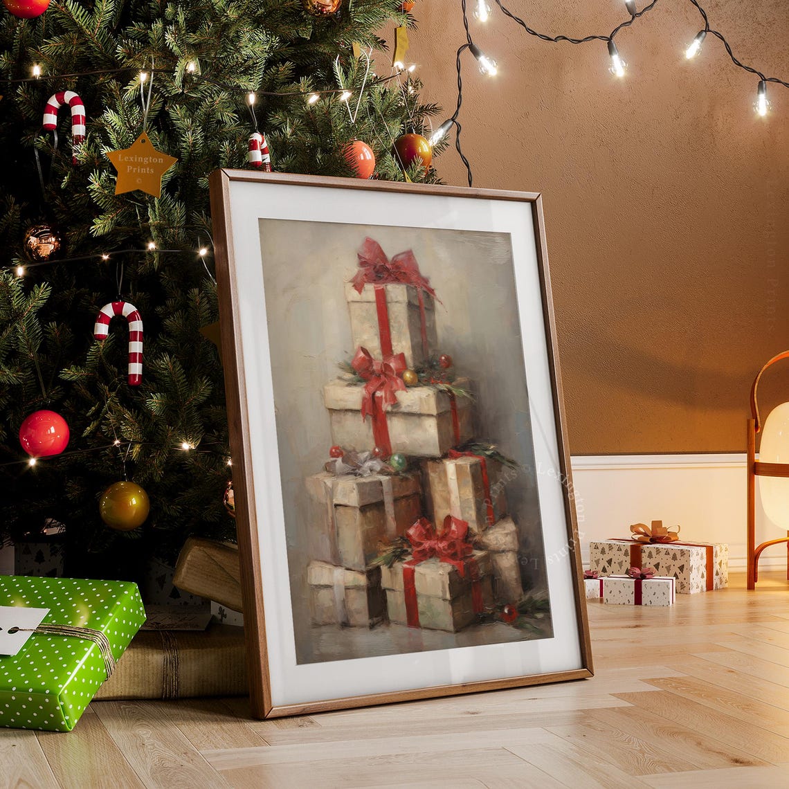 Stacked Christmas Gift Boxes with Red Bows Holiday Decor Poster - Image 7