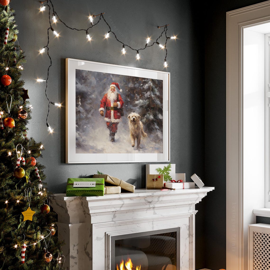 Santa Walking With Dog Painting Vintage Christmas Wall Art Christmas Santa Print Christmas Holiday Winter Print Forest Wall Art Santa 409 - Image 7