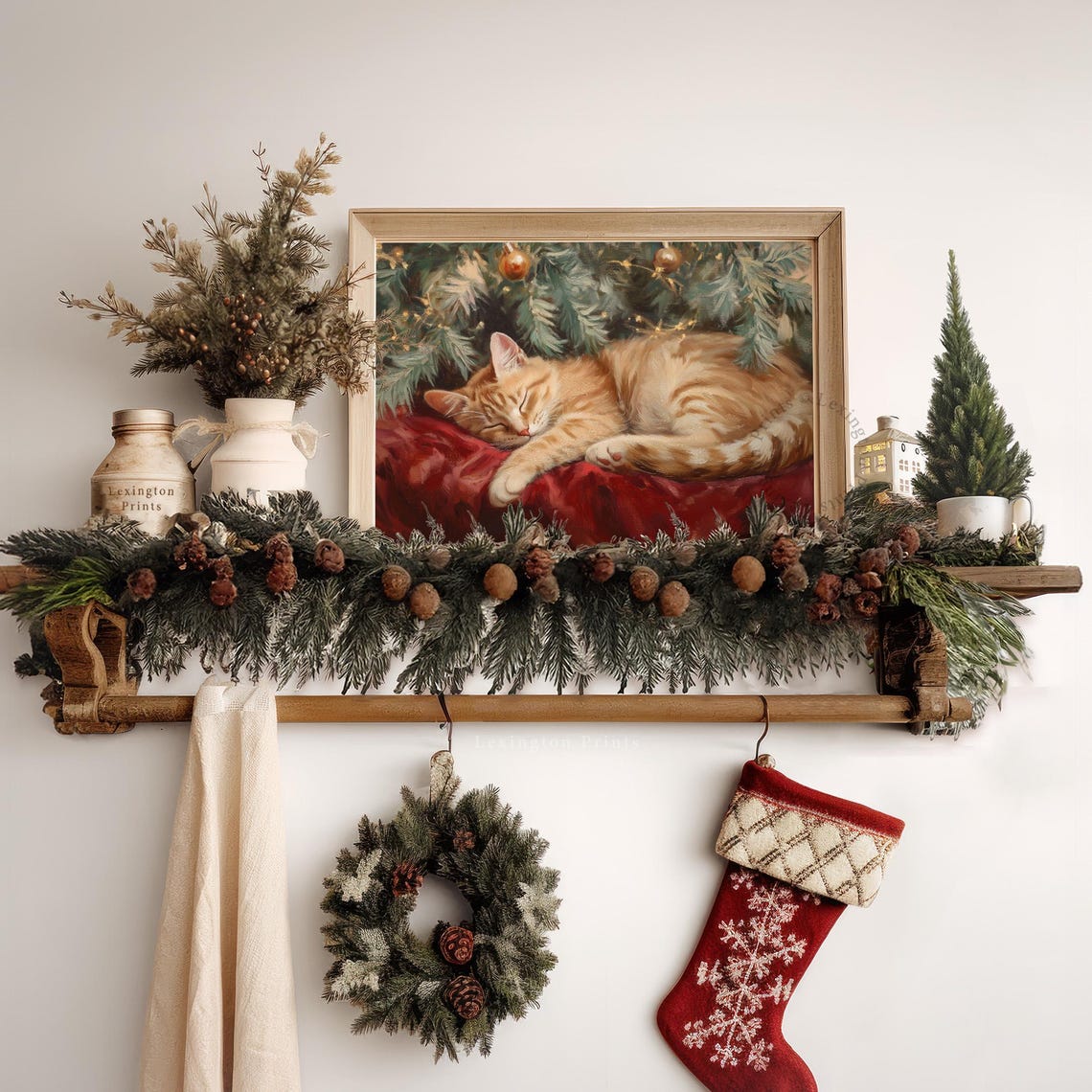 Orange Tabby Cat Sleeping Under Christmas Tree Cozy Holiday Pet Poster - Image 7