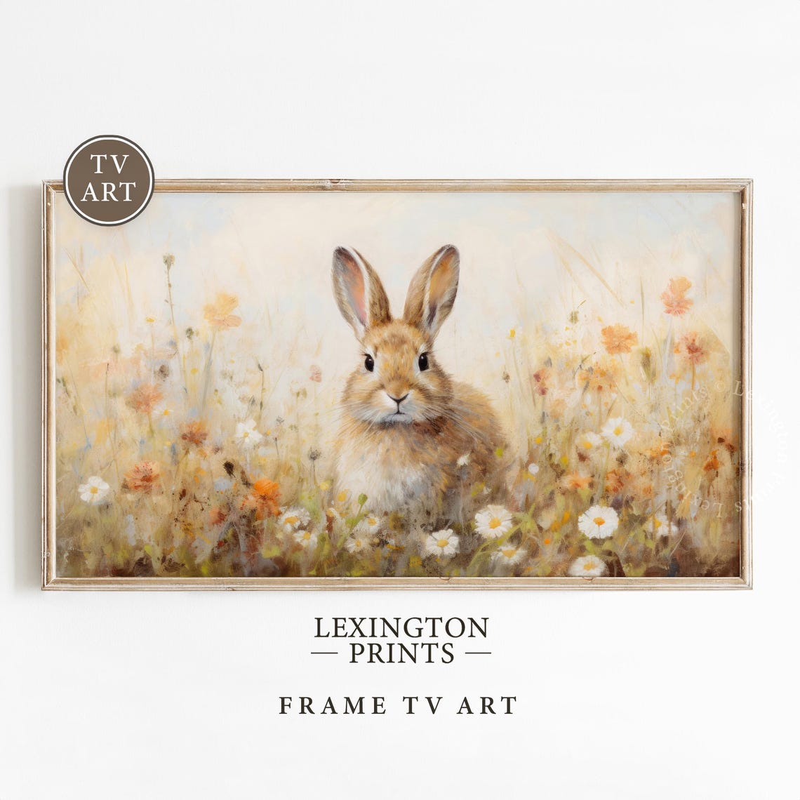 Spring Bunny Rabbit Wildflower Field Daisies Easter Frame TV Poster