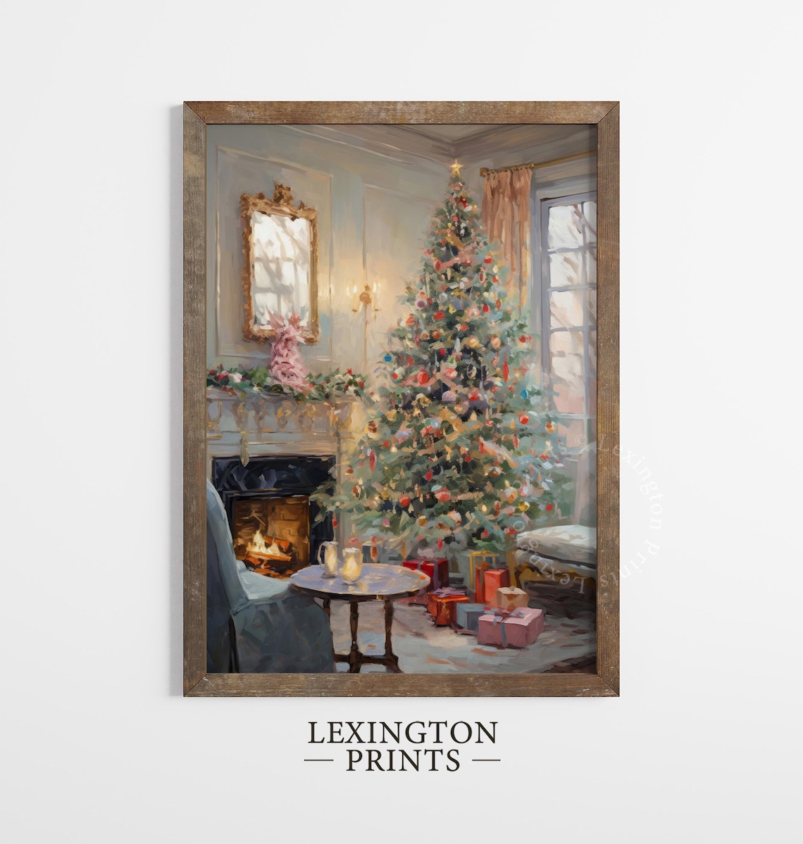 Cozy Christmas Tree by Fireplace with Gifts Holiday Living Room Poster - Image 2