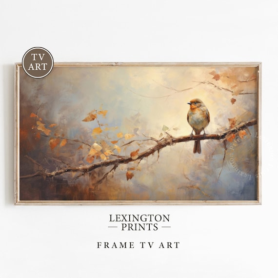 Autumn Robin Bird on Branch Golden Leaves Misty Fall Frame TV Poster
