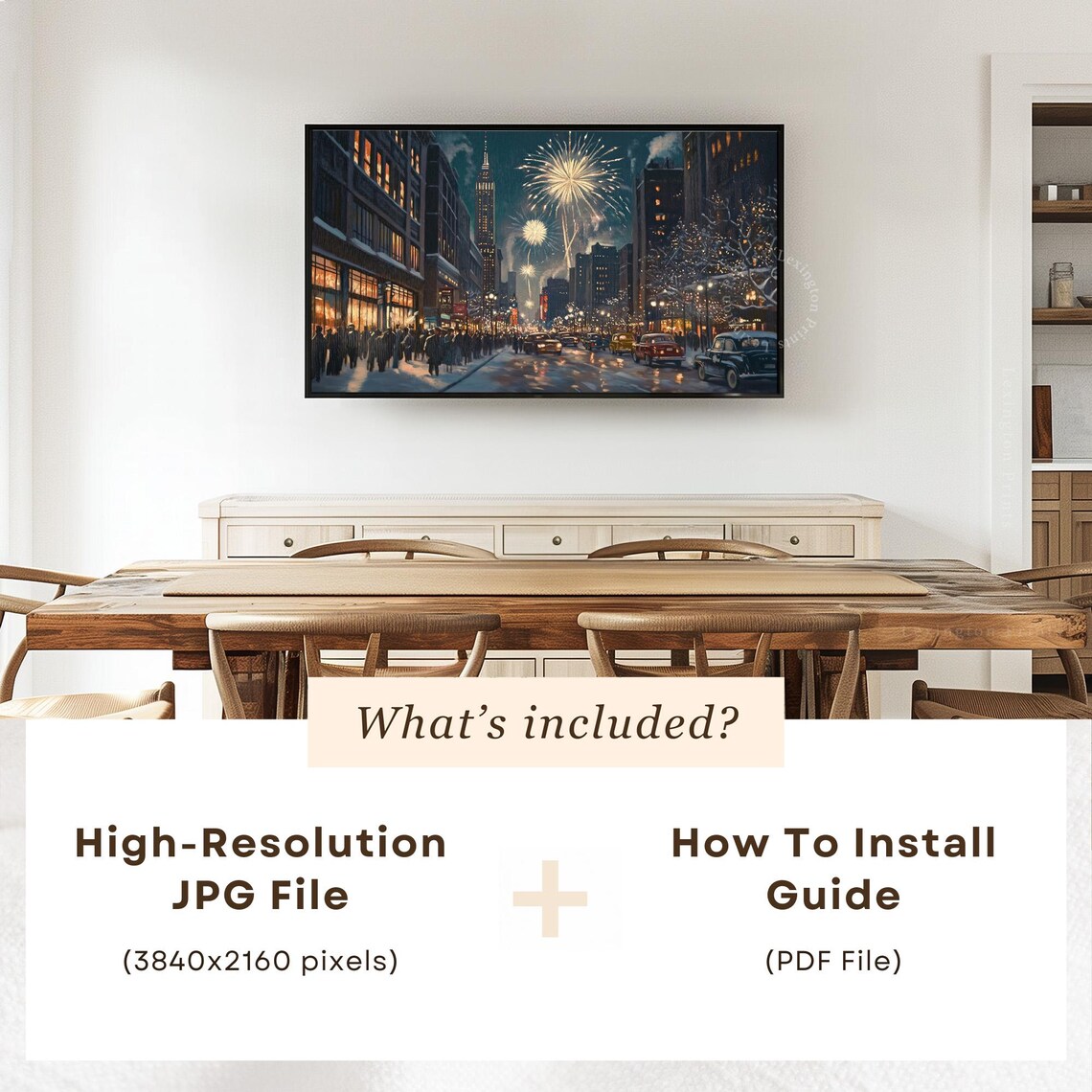 New Years Fireworks Over Vintage City Street Night Frame TV Art Poster - Image 6