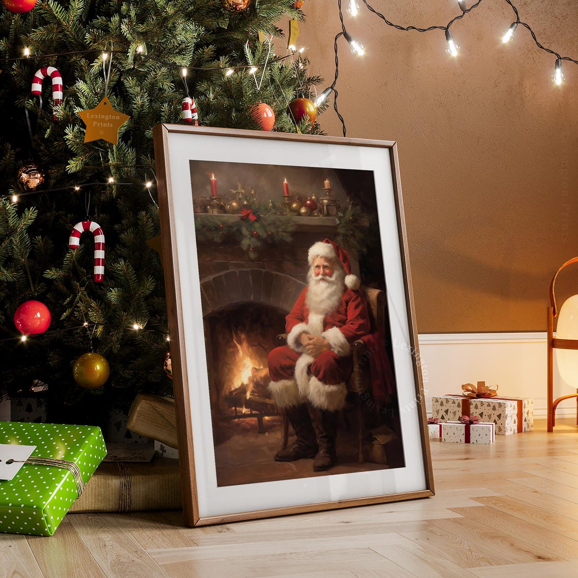 Santa Fireplace Vintage Christmas Wall Art Christmas Santa Painting Christmas Holiday Art Winter Print Santa Christmas Print Seasonal 407 - Image 7