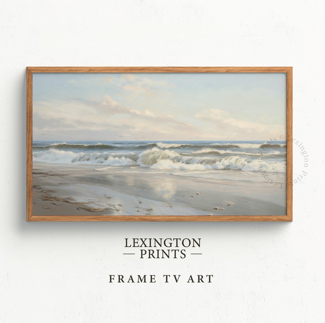Ocean Waves Breaking on Sandy Shore Sunrise Frame TV Art Coastal Print - Image 2