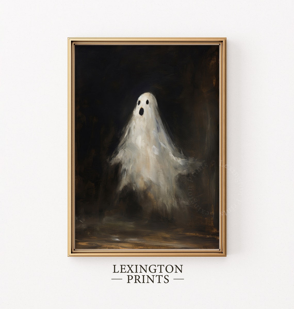 Surprised Little Ghost Floating in Dark Moody Halloween Wall Art - Image 2