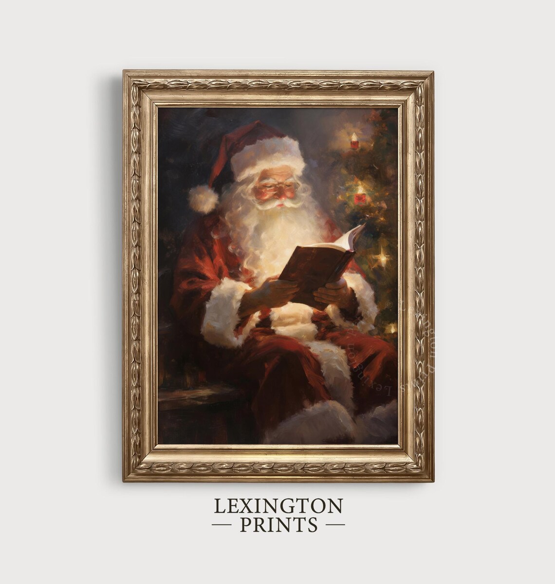 Vintage Christmas Wall Art Santa Reading Book Christmas Oil Painting Art Cottagecore Academia Art Christmas Decor Winter Print 373 - Image 4