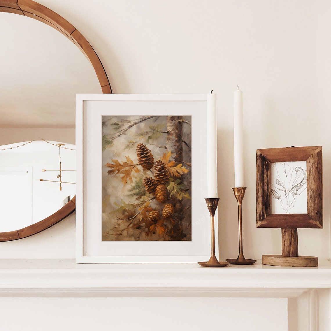 Pinecones on Branch with Oak Leaves Autumn Woodland Decor Poster - Image 3