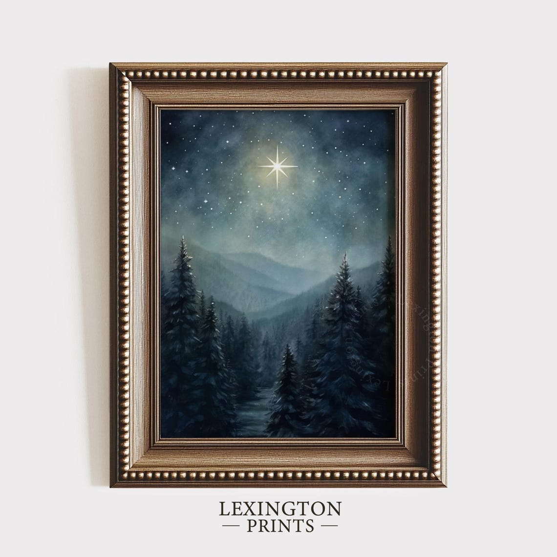 Christmas Star Night Sky Pine Forest Winter Landscape Poster - Image 4