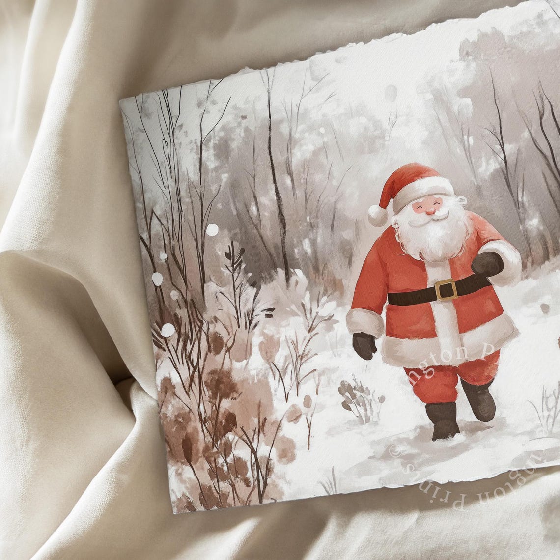 Santa Claus Walking Through Snowy Forest Christmas Vintage Wall Art - Image 7