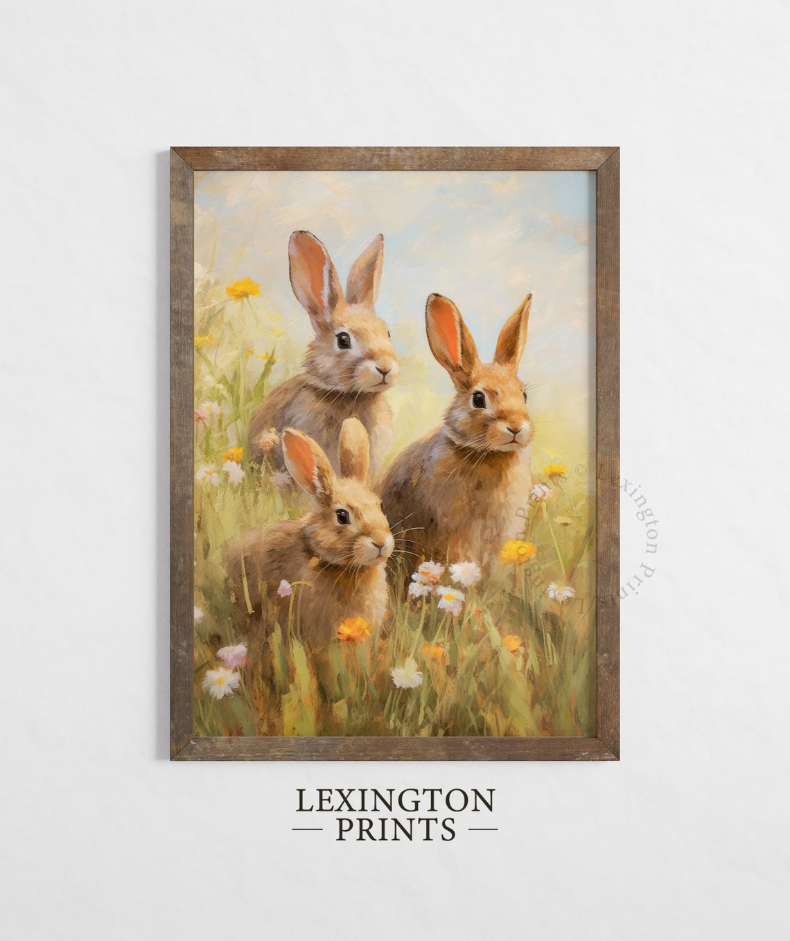 Three Bunnies in a Wildflower Meadow Spring Bunny Rabbit Poster - Image 5