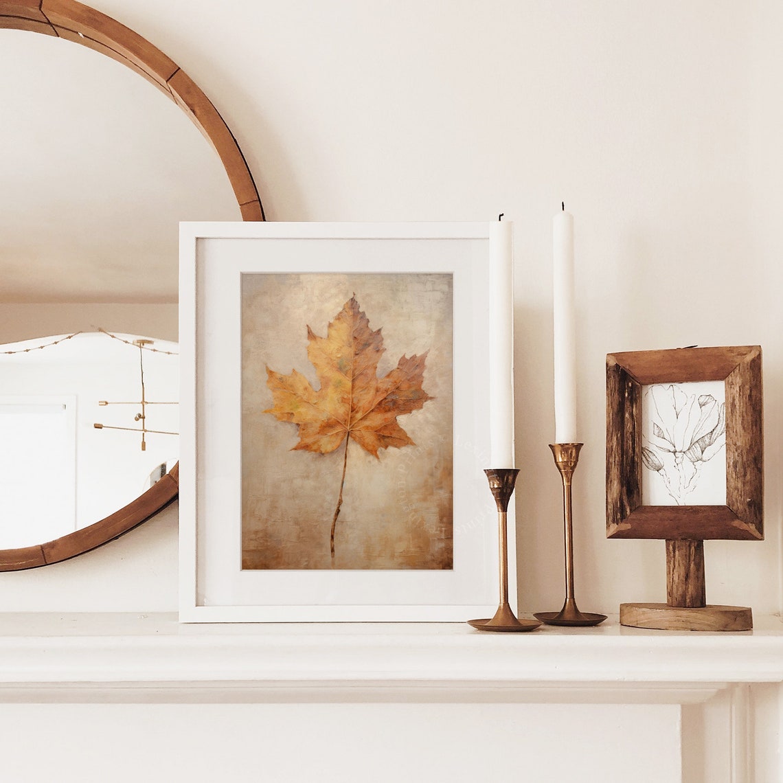 Single Autumn Maple Leaf Vintage Botanical Still Life Painting Poster - Image 2