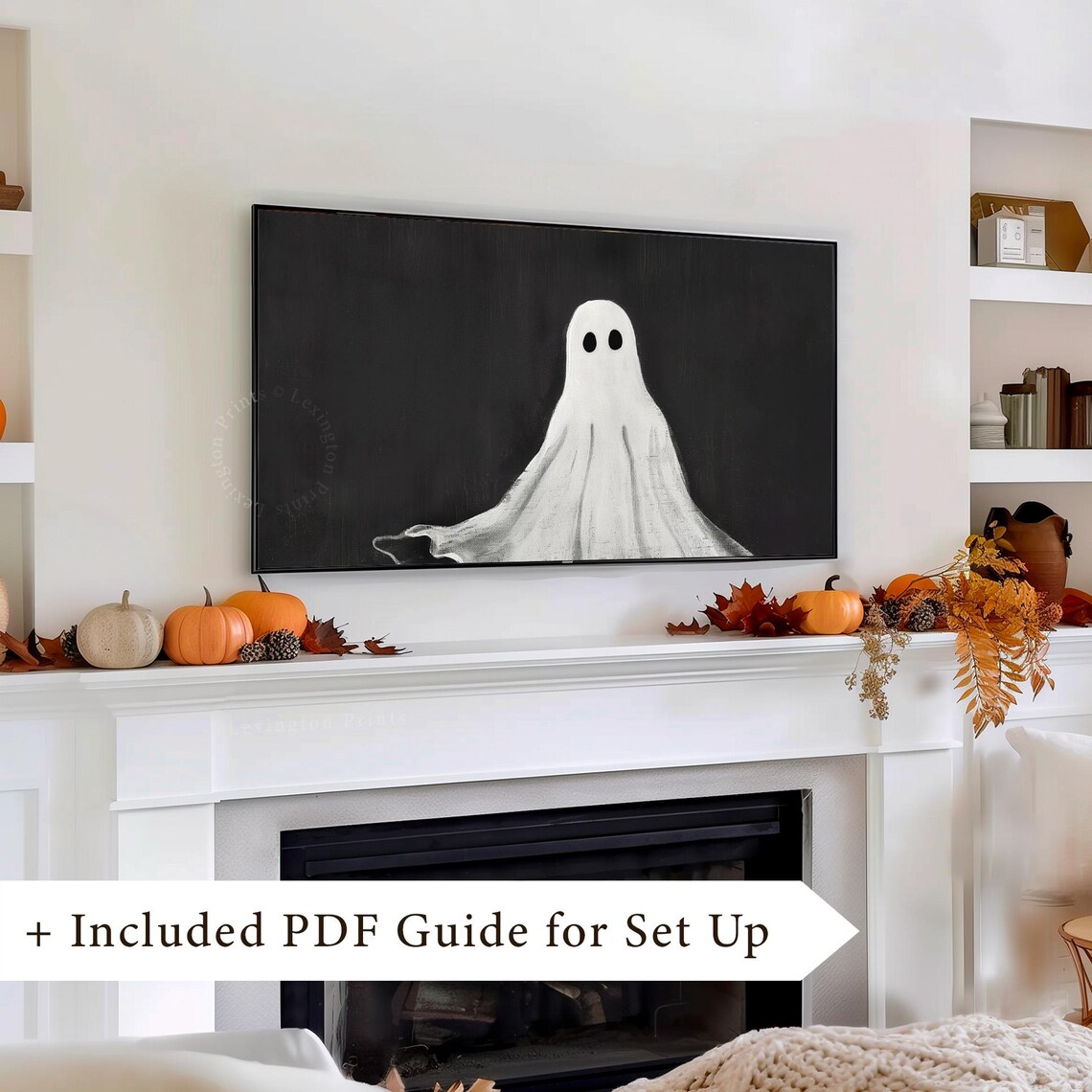 Spooky Ghost Halloween Frame TV Art Black White Cute Art Poster - Image 8