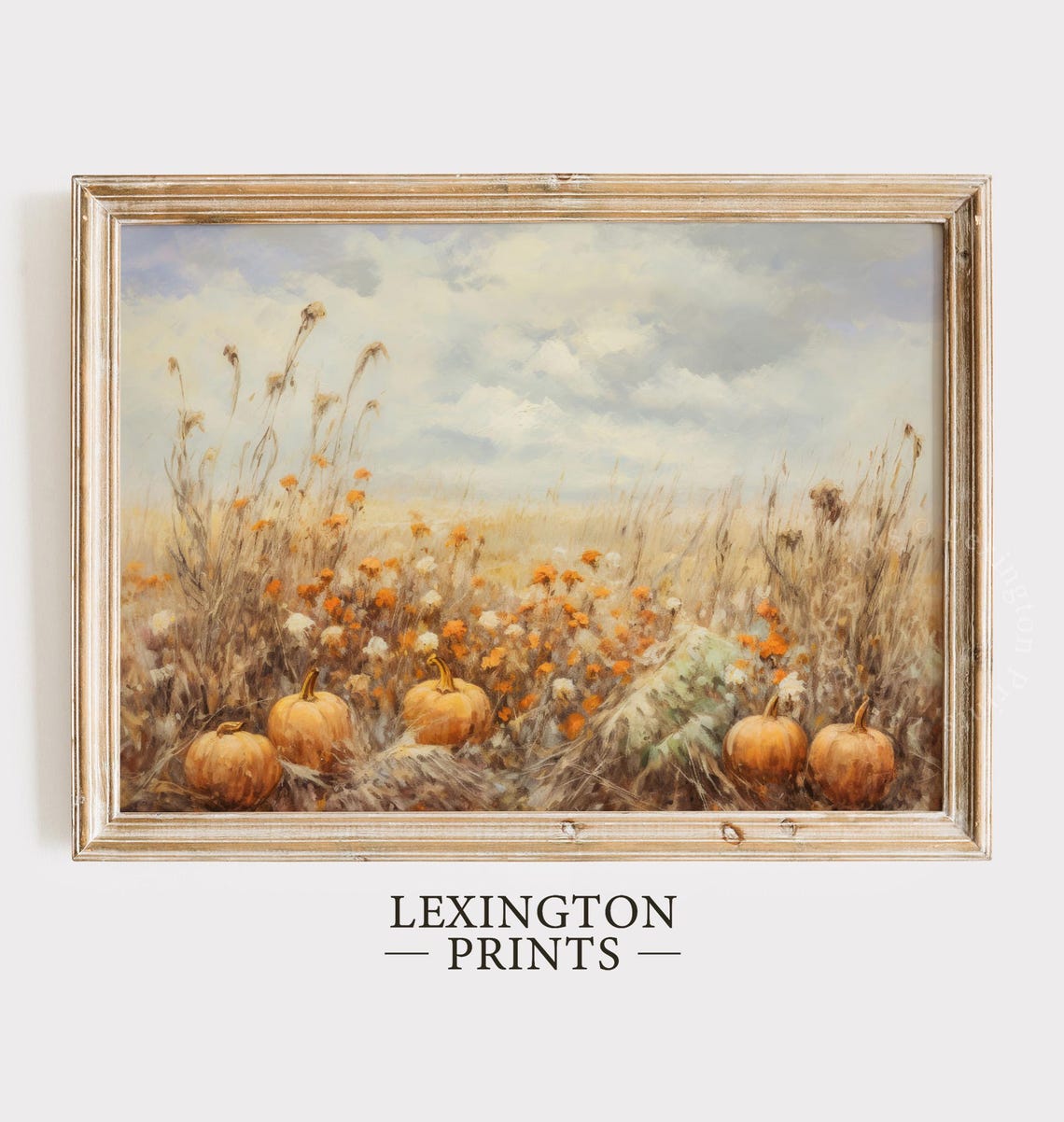 Pumpkin Patch in Autumn Field Under Cloudy Sky Fall Harvest Poster - Image 3