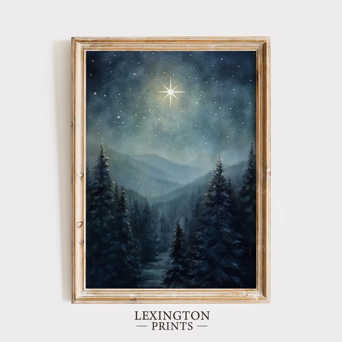 Christmas Star Night Sky Pine Forest Winter Landscape Poster - Image 3