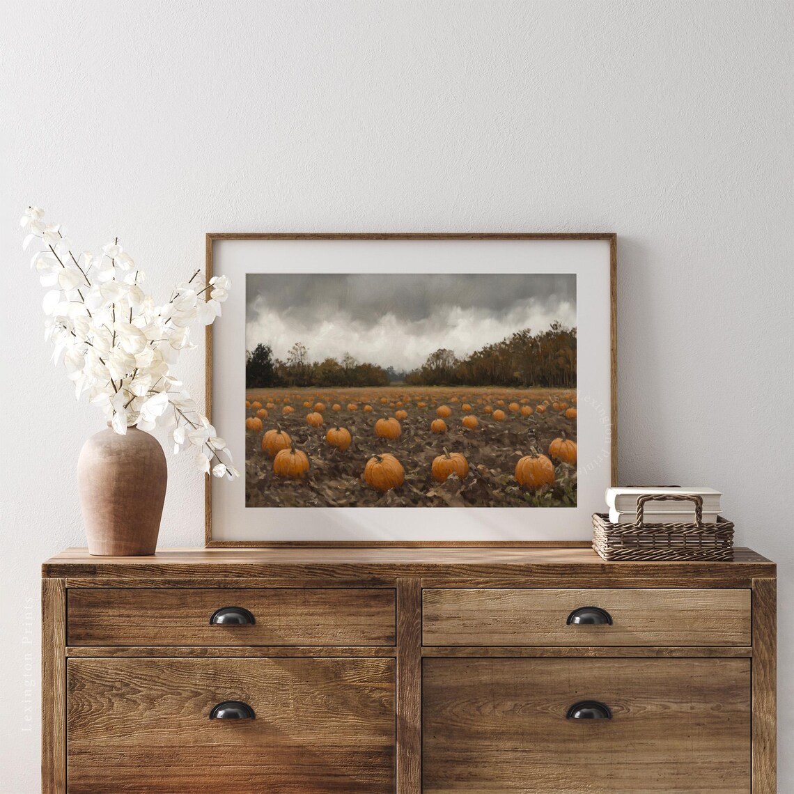 Pumpkin Field Under Stormy Autumn Sky Oil Painting Harvest Poster - Image 6