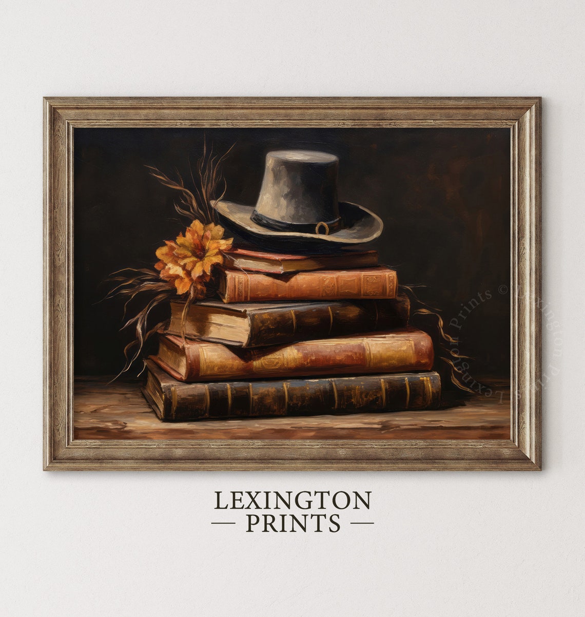 Pilgrim Hat on Stack of Old Books Vintage Fall Painting Poster - Image 8