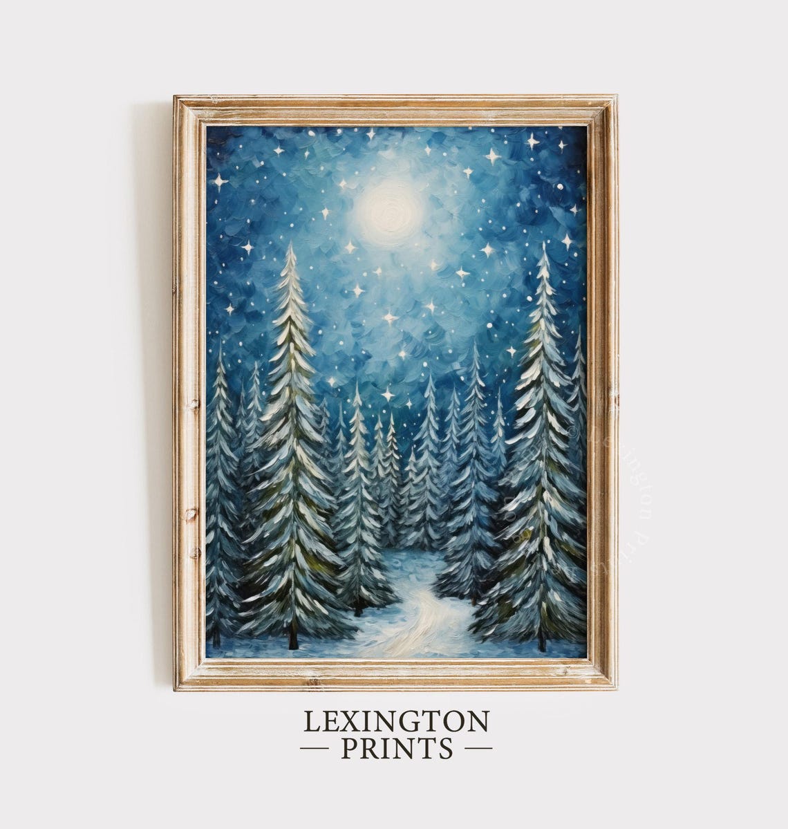 Starry Night Winter Forest with Snowy Pines Christmas Moon Wall Art - Image 5