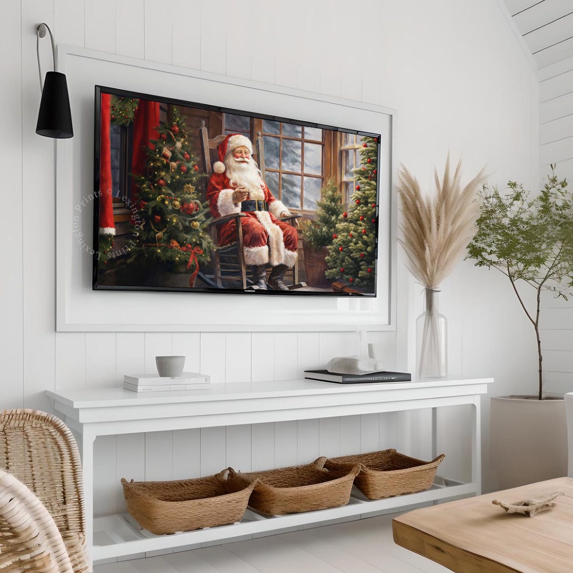 Santa Rocking Chair Christmas Frame Tv Art Christmas Santa Christmas Wall Art Winter Cottagecore Art Vintage Christmas Decor Santa Print 445 - Image 3