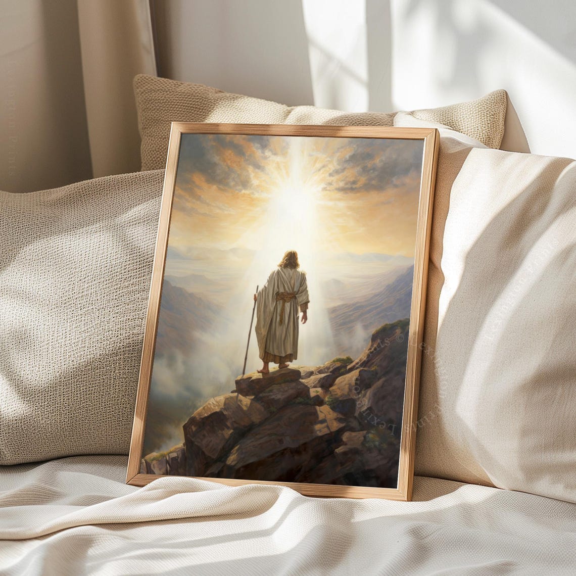Jesus Christ Standing On Mountain Top Bathed In Heavenly Light Poster - Image 8
