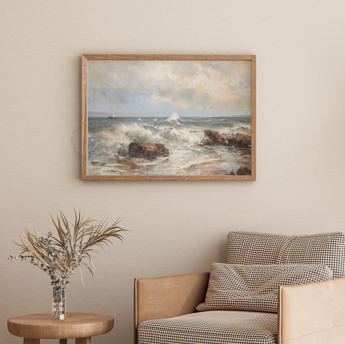Dark Coastal Landscape Painting Vintage Coastal Print Ocean Wall Art Beach Print Dark Summer Print Oil Painting Vintage Art 681 - Image 3