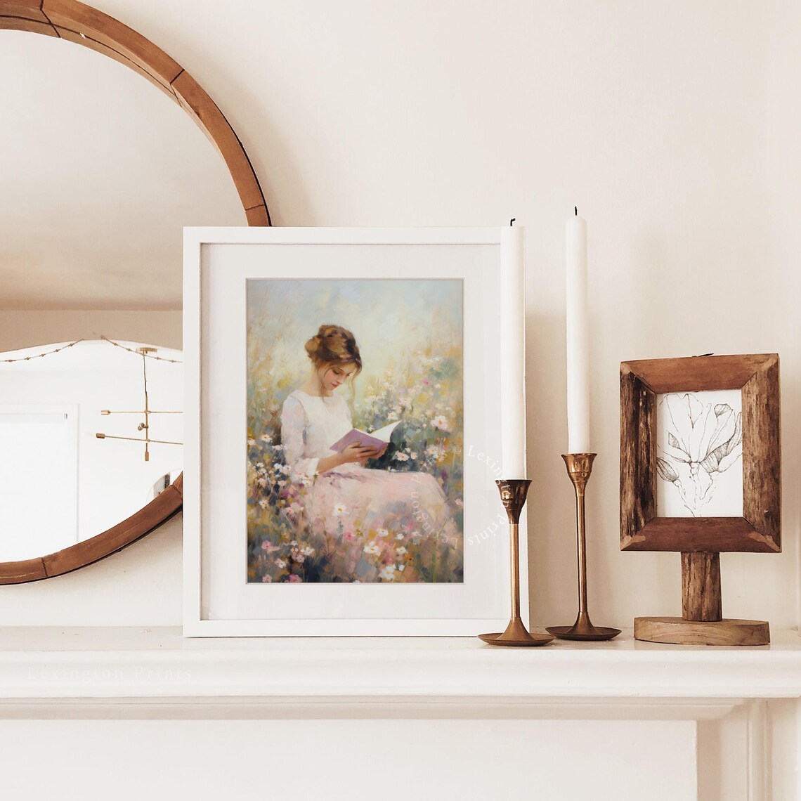 Woman Reading in Flower Garden Pastel Impressionist Painting Poster - Image 2