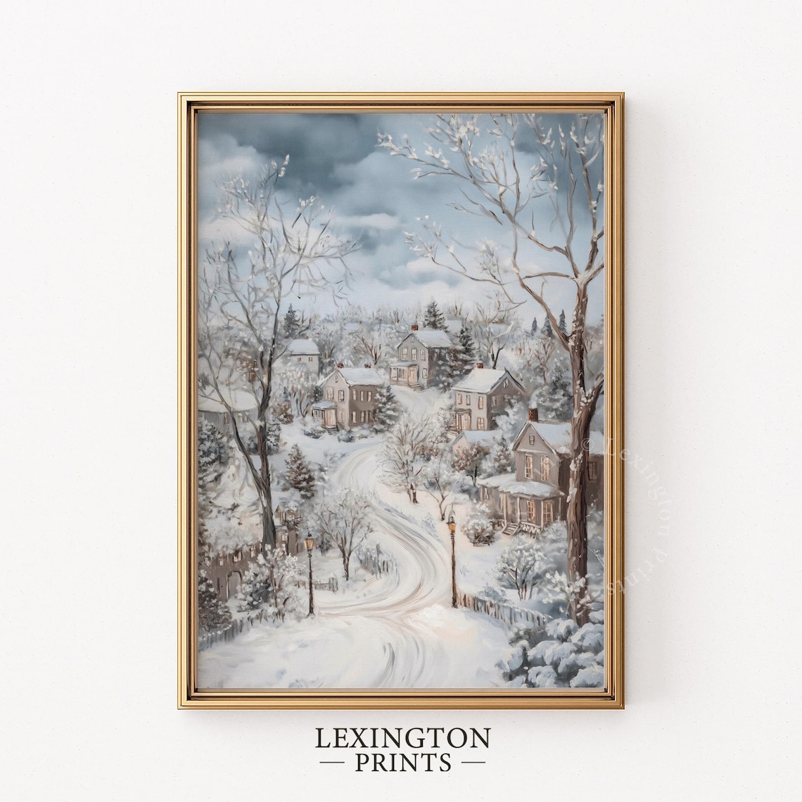 Snowy Winter Village Christmas Lane Vintage Holiday Painting Poster - Image 6