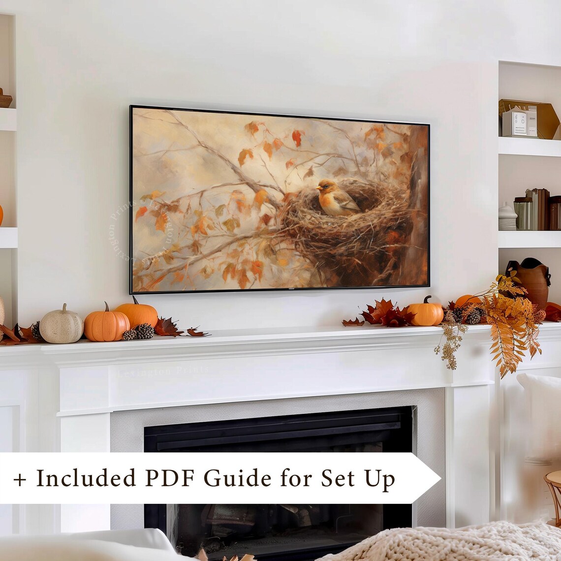 Small Bird in Nest on Autumn Branch Frame TV Art Nature Print - Image 8